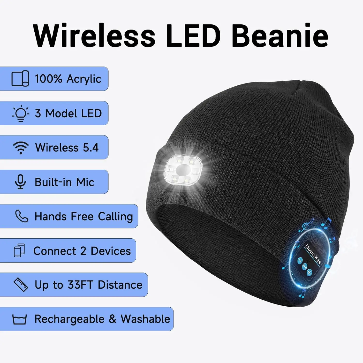 Running Gear For Marathon - ナイトランマラソン 夜釣り Bluetooth LEDライト ウォームキャップ USB充電式