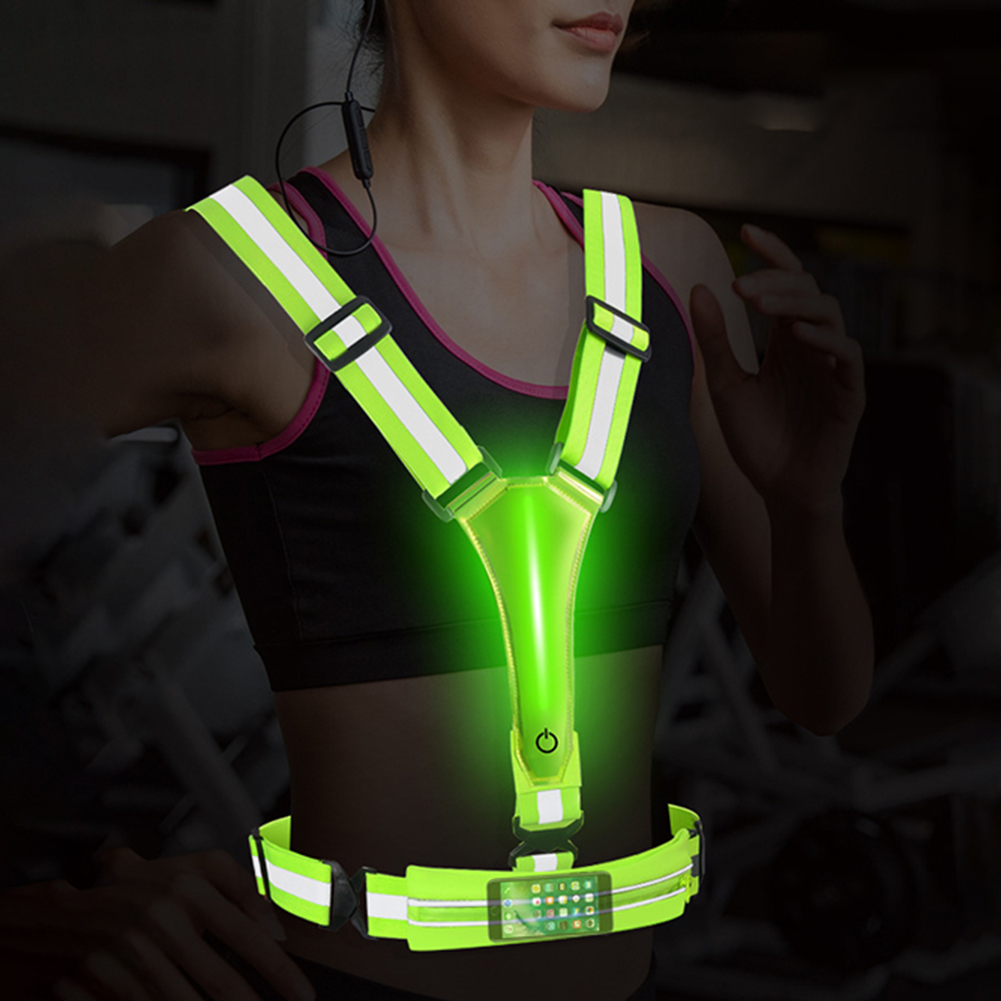 Running Gear Autumn - LED反射ベスト ランニングギア 調節可能なウエスト/ショルダー サイクリングベスト 3つのライトモード搭載 アウトドア夜間ランニングやウォーキングに最適