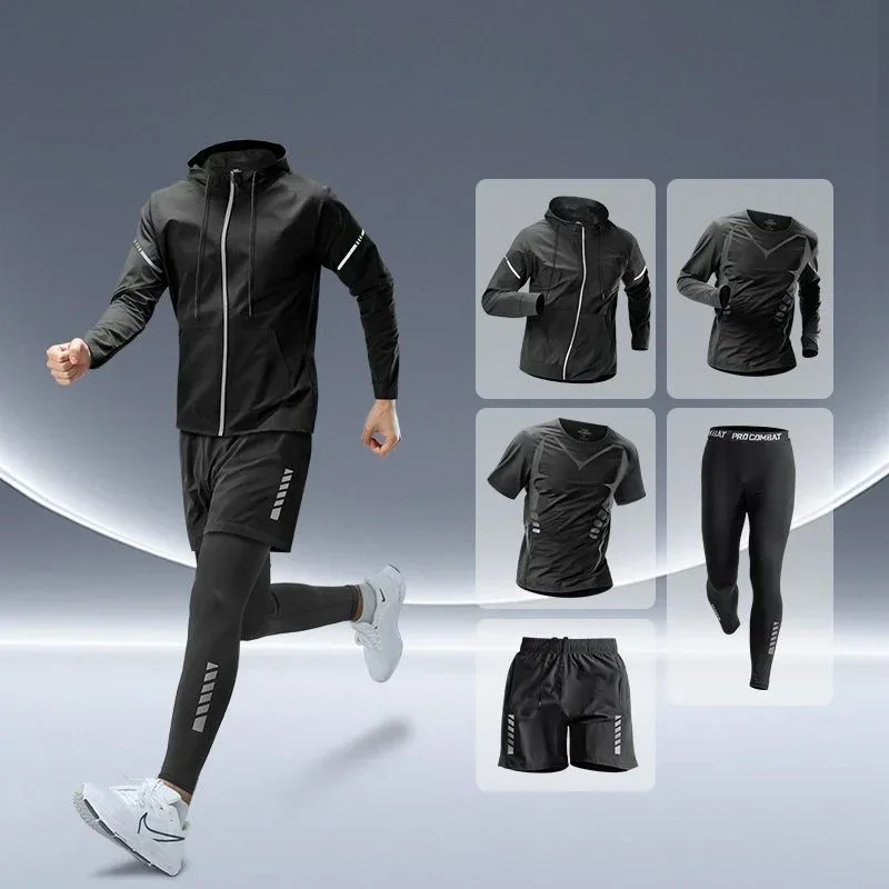メンズフィットネスランニングセット、タイトフィット速乾性スポ - Running Gear Autumn のレビューと価格