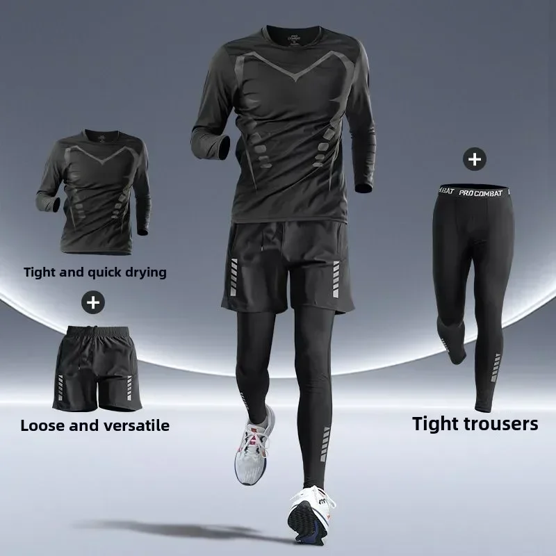 メンズフィットネスランニングセット、タイトフィット速乾性スポ - Running Gear Autumn のレビューと価格