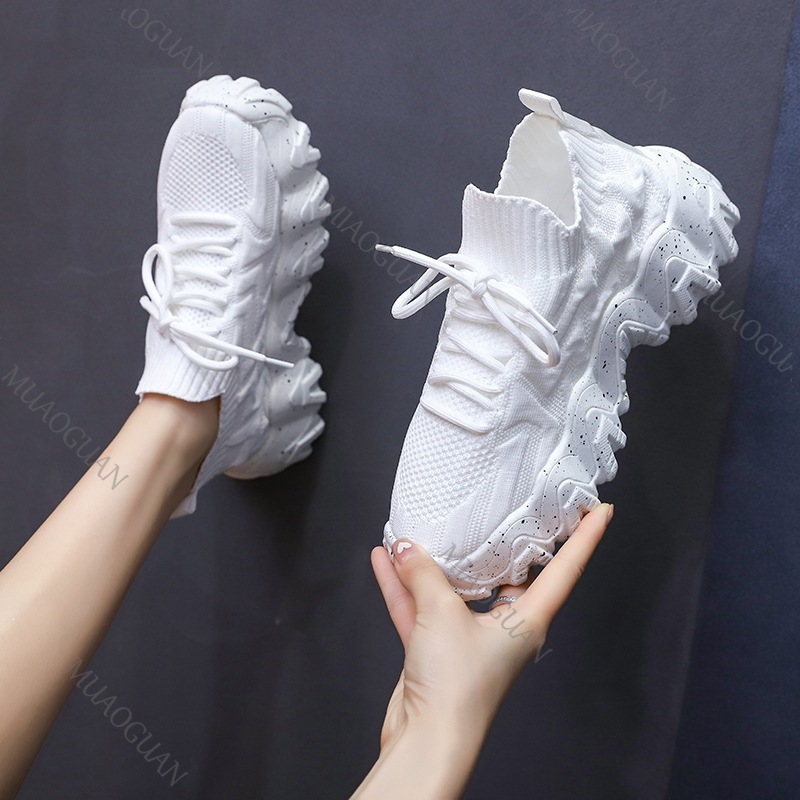 女性分厚いスニーカー通気性ニット厚底滑り止めスリッポンローフ - Running Gear Ladies のレビューと価格